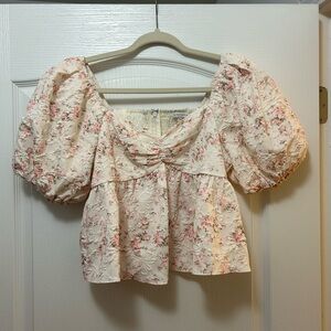 Floral Puff Sleeve Top Pink and White